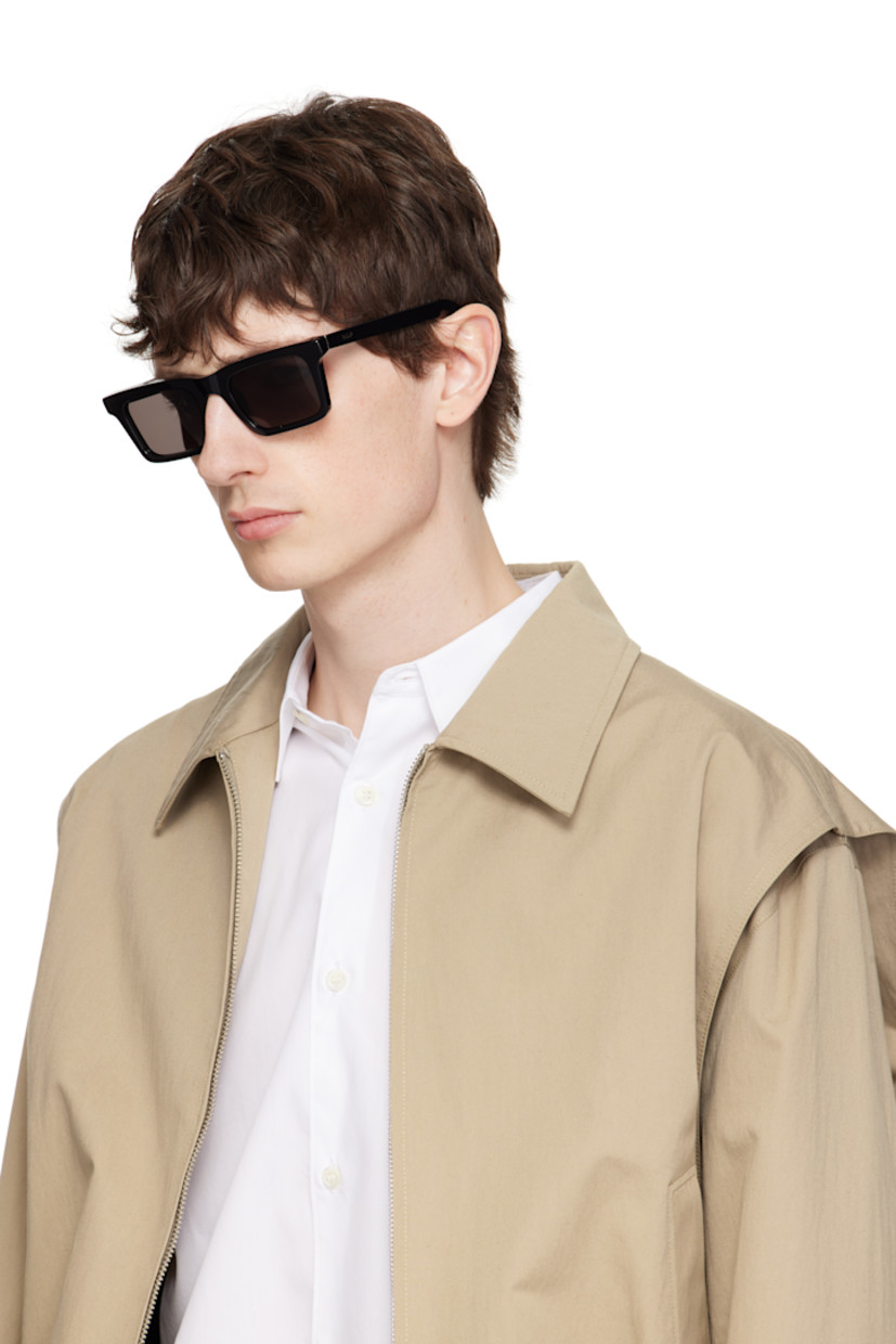Handcrafted square acetate-frame sunglasses in black.

· Gray lenses
· Integrated nose pads
· Inset logo hardware at temples
· Silver-tone hardware
· Includes pouch
· Size: 52.22 145

Supplier color: Black