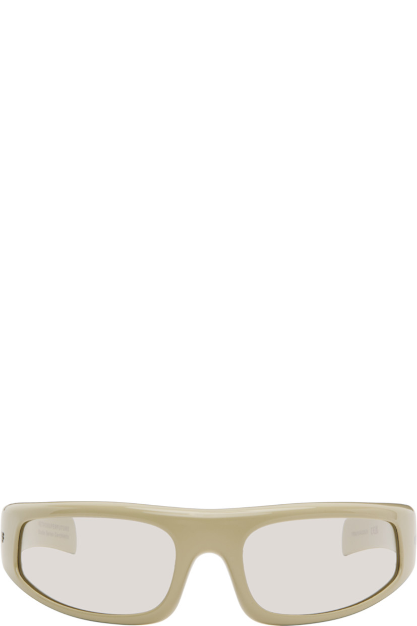 Wraparound acetate-frame sunglasses.

· Brown lenses
· Integrated nose pads
· Fixed temples, hingeless
· Inset logo hardware at temples
· Includes pouch
· Size 76.22

Supplier color: Cremoso