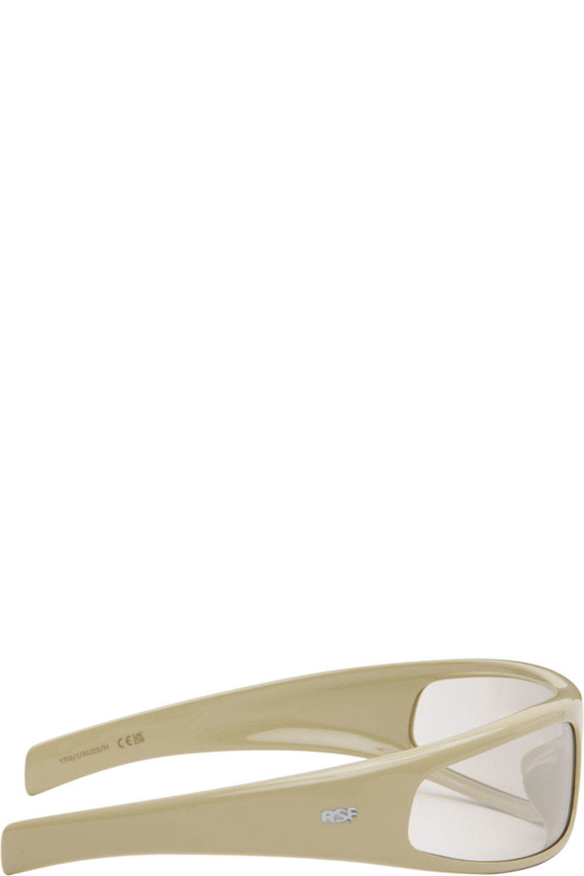 Wraparound acetate-frame sunglasses.

· Brown lenses
· Integrated nose pads
· Fixed temples, hingeless
· Inset logo hardware at temples
· Includes pouch
· Size 76.22

Supplier color: Cremoso