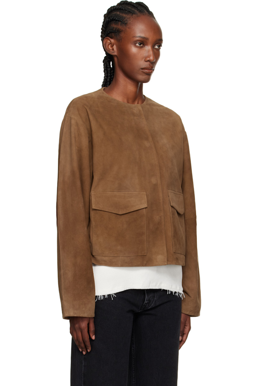 LWG-certified lambskin suede jacket. 

· Crewneck
· Concealed magnetic closure
· Flap pockets at waist
· Full TENCEL™ lyocell twill lining 

Supplier color: Toffee