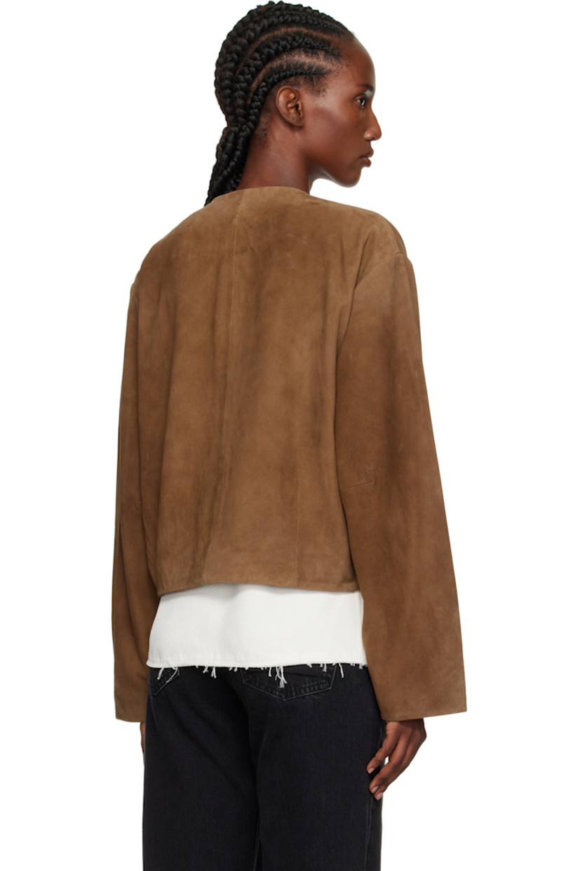 LWG-certified lambskin suede jacket. 

· Crewneck
· Concealed magnetic closure
· Flap pockets at waist
· Full TENCEL™ lyocell twill lining 

Supplier color: Toffee
