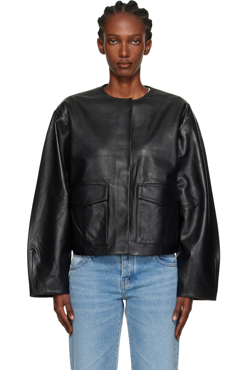 LWG-certified grained lambskin jacket. 

· Crewneck
· Concealed magnetic closure
· Flap pockets at waist
· Full TENCEL™ lyocell twill lining 

Supplier color: Black