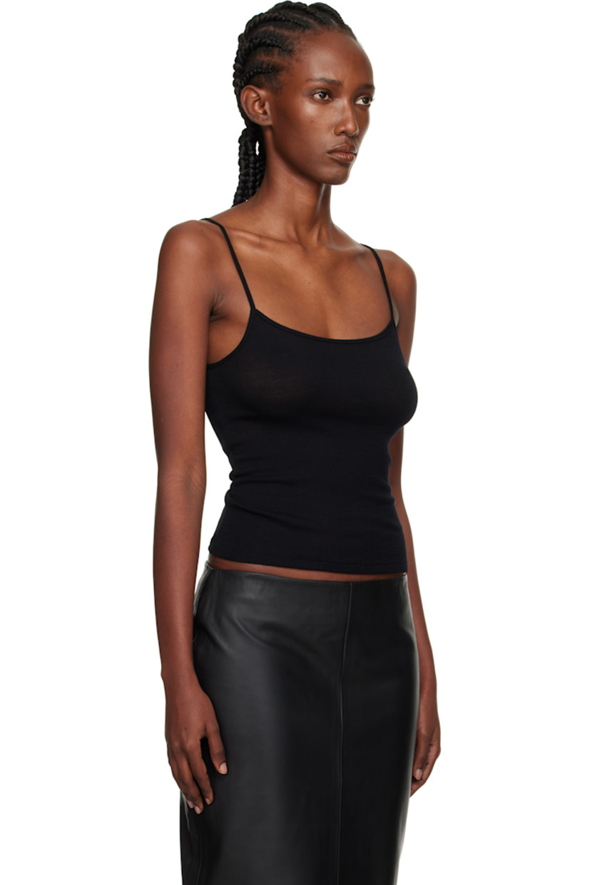 Rib-knit merino wool camisole.

· Lightweight and semi-sheer
· Scoop neck
· Fixed shoulder straps

Supplier color: Black