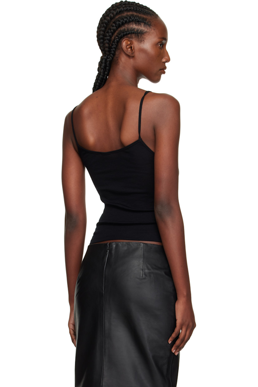 Rib-knit merino wool camisole.

· Lightweight and semi-sheer
· Scoop neck
· Fixed shoulder straps

Supplier color: Black