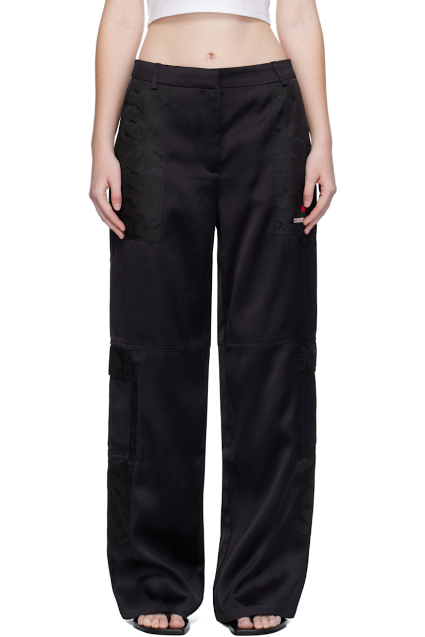 Viscose twill trousers. 

· Jacquard pattern throughout
· Paneled construction
· Straight-leg
· Belt loops
· Four-pocket styling
· Zip fly
· Embroidered logo patch and locker loop at front pocket
· Flap pocket at outseams

Supplier color: Black