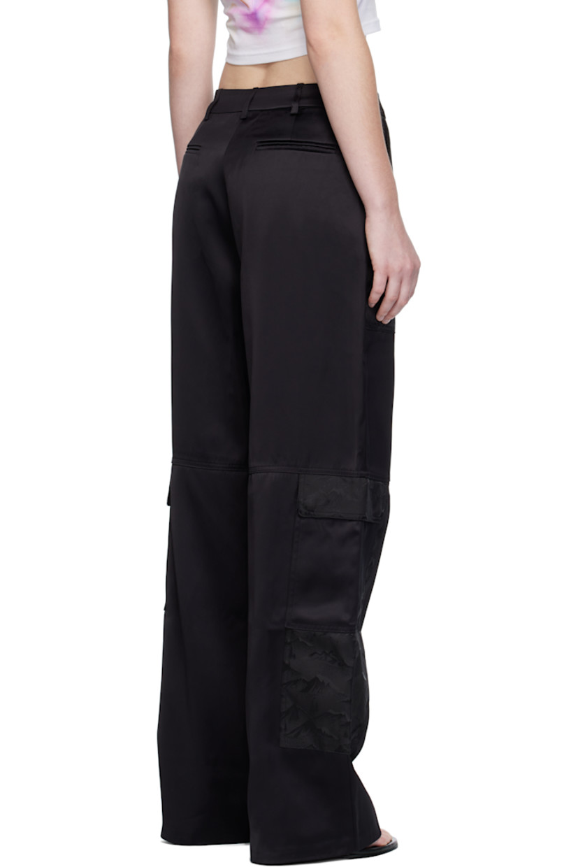 Viscose twill trousers. 

· Jacquard pattern throughout
· Paneled construction
· Straight-leg
· Belt loops
· Four-pocket styling
· Zip fly
· Embroidered logo patch and locker loop at front pocket
· Flap pocket at outseams

Supplier color: Black