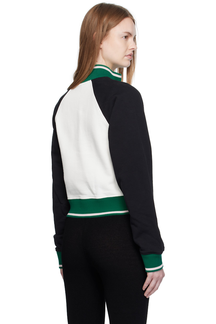 Organic cotton French terry sweatshirt.

· Stripe at rib-knit stand collar, hem, and cuffs
· Half-zip closure
· Logo embroidered at chest 
· Cropped hem
· Raglan sleeves

Supplier color: Black/Blue/Off-white