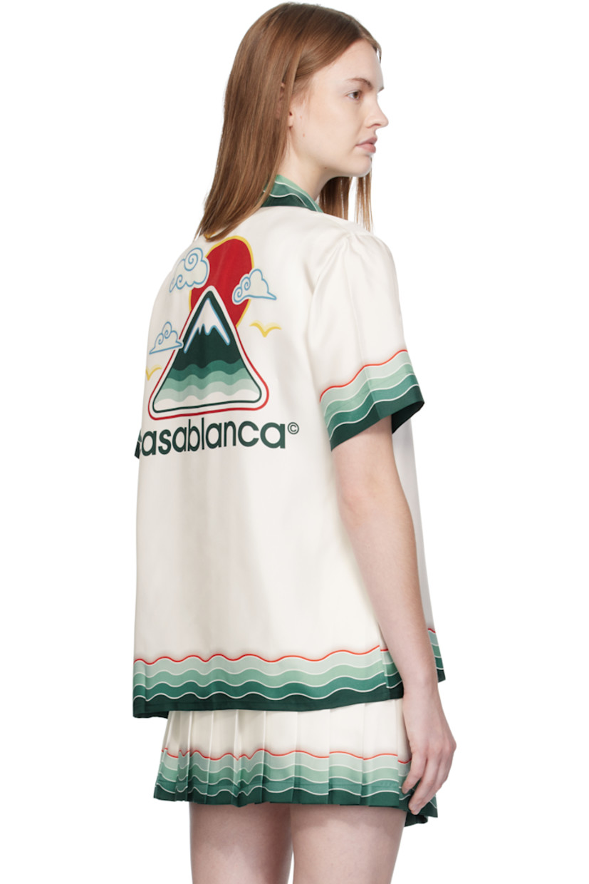 Silk satin shirt. 

· Gradient stripes printed throughout
· Button fastening at open spread collar
· Concealed button closure
· Logo graphic printed at chest and back
· Patch pocket at chest
· Logo-engraved hardware

Supplier color: White