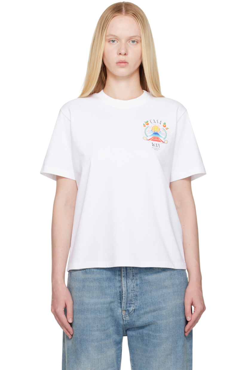 Organic cotton jersey T-shirt.

· Rib-knit crewneck
· Logo graphic printed at chest and back

Supplier color: White