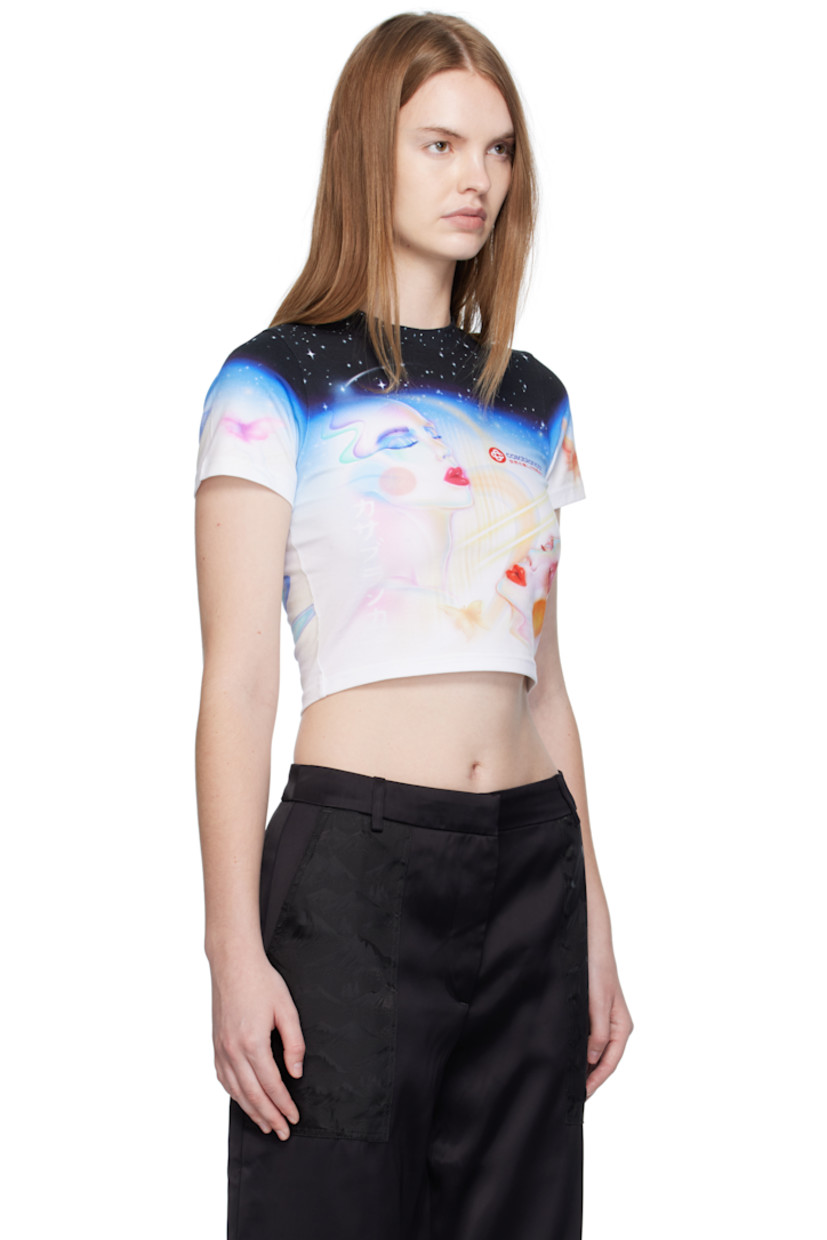 Stretch cotton jersey T-shirt.

· Graphics printed throughout
· Rib-knit crewneck
· Logo printed at chest
· Cropped hem

Supplier color: Galactic connection