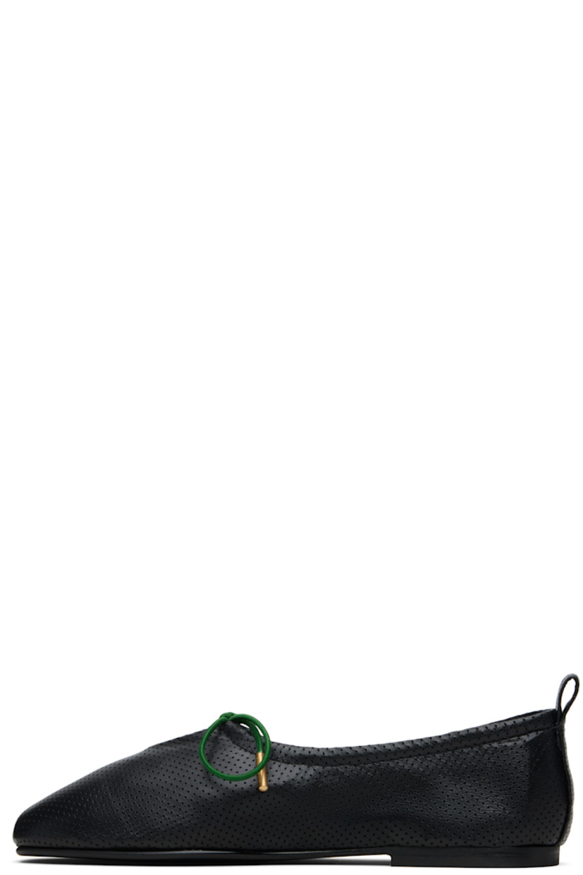 Buffed perforated leather flats.

· Square toe
· Elasticized lace-up keyhole at vamp
· Logo hardware at outer heel
· Pull-loop at heel
· Leather and suede lining
· Rubber sole

Supplier color: Black