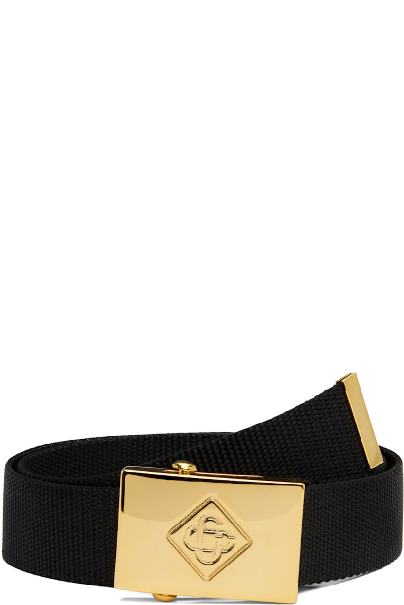 Webbing belt.

· Logo-engraved sliding buckle
· Cinch fastening
· W1.25"

Supplier color: Black
