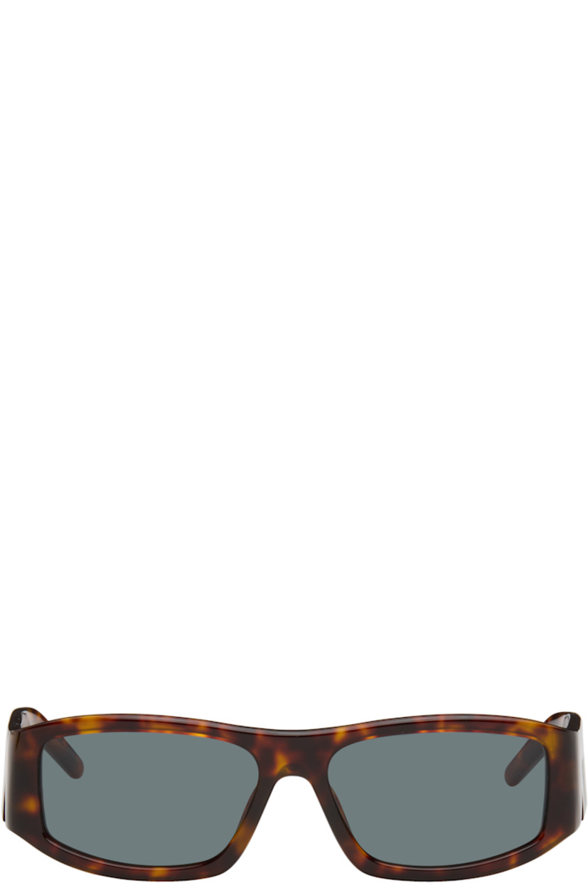 Rectangular semi-transparent tortoiseshell acetate-frame sunglasses.

· Green lenses
· 100% UVA/UVB protection
· Integrated nose pads
· Logo stamp at temples
· Exposed core wires
· Includes case
· Size: 57.16 140

Supplier color: Brown