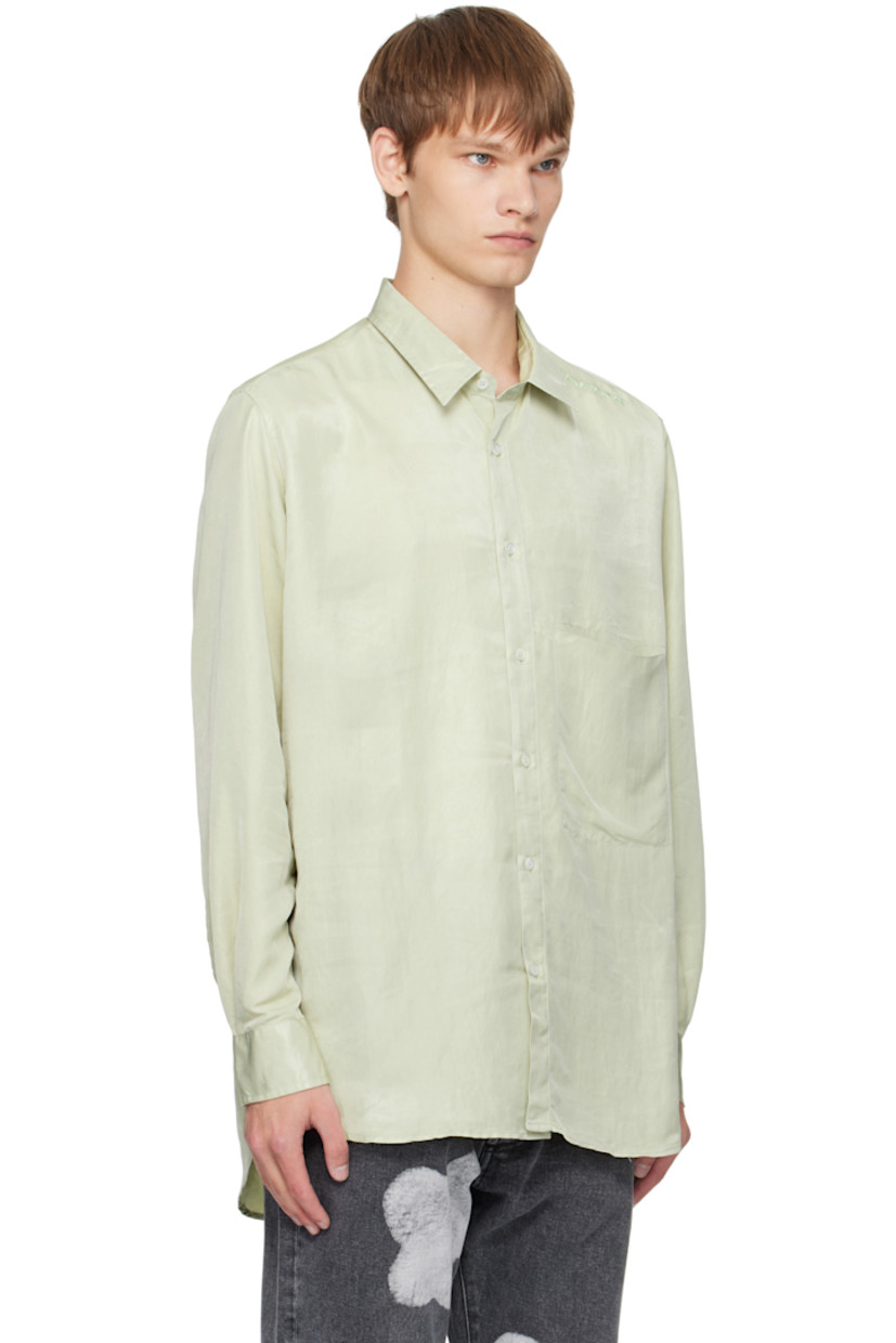 Sateen shirt.

· Spread collar
· Button closure
· Patch pocket at chest
· Shirttail hem
· Logo embroidered at shoulder
· Buttoned barrel cuffs
· Box pleat at back yoke

Supplier color: Lime