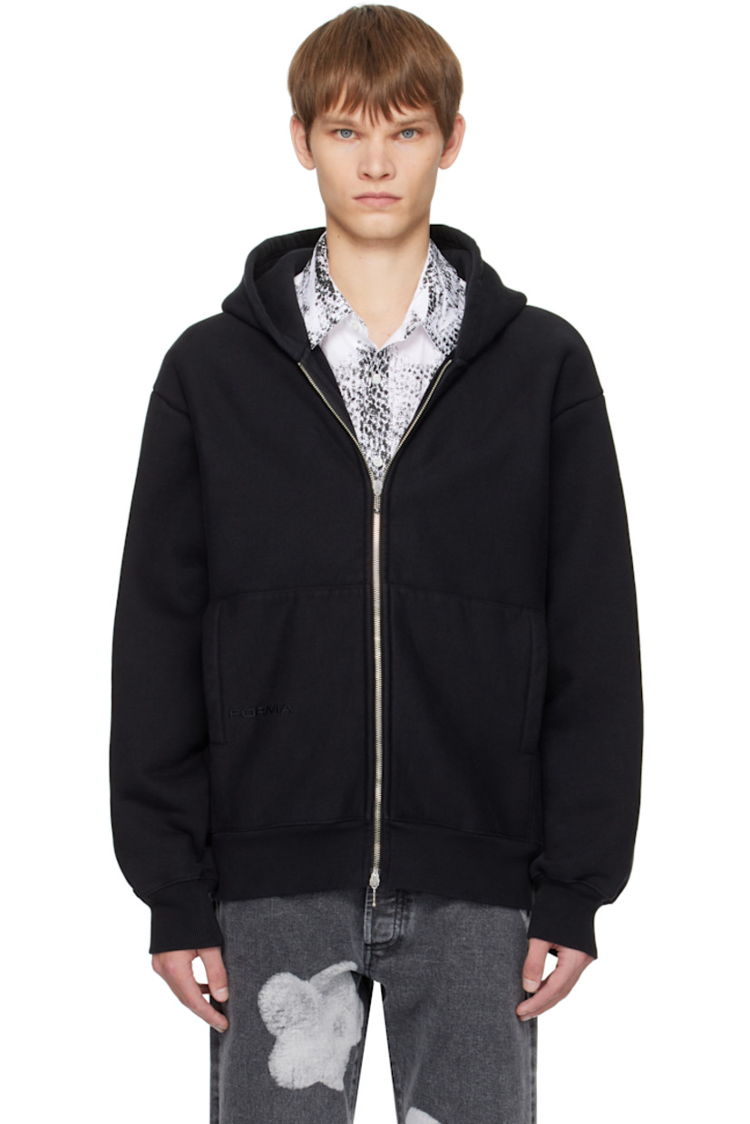 French terry hoodie.

· Two-way zip closure
· Patch pockets with logo embroidered at waist
· Rib-knit hem and cuffs
· Dropped shoulders

Supplier color: Black