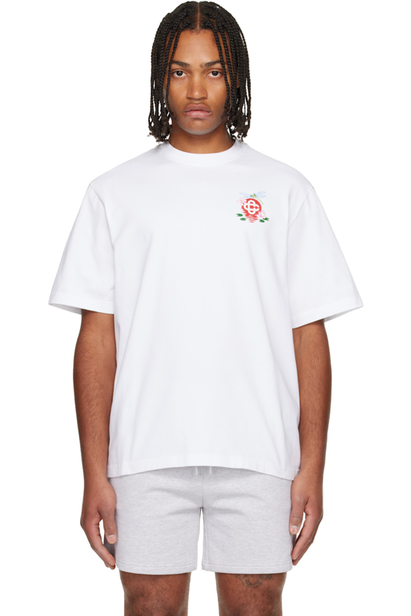 Organic cotton jersey T-shirt. 

· Rib-knit crewneck
· Logo graphic printed at chest
· Dropped shoulders

Supplier color: White