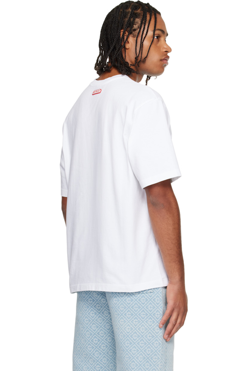 Organic cotton jersey T-shirt. 

· Rib-knit crewneck
· Rubber logo patches at chest 

Supplier color: White
