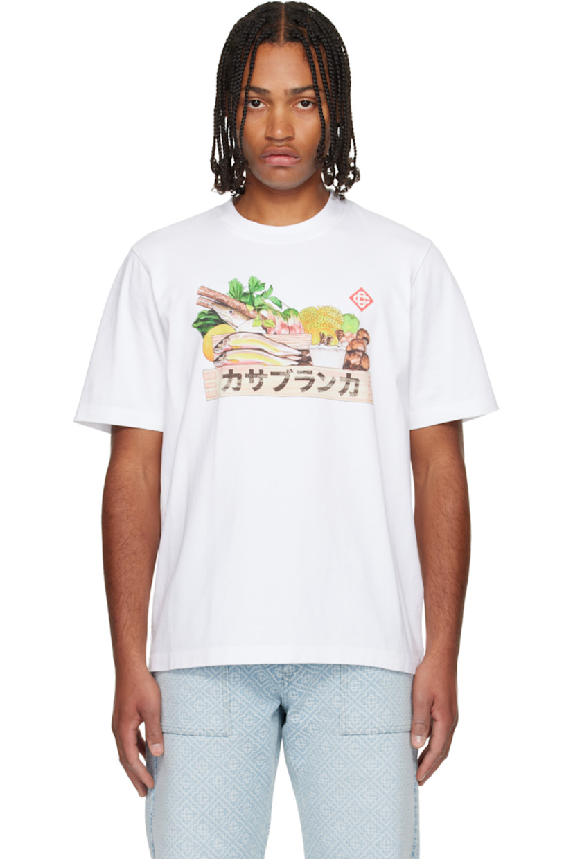 Organic cotton jersey T-shirt. 

· Rib-knit crewneck
· Logo and graphic printed at front 
· Dropped shoulders

Supplier color: White