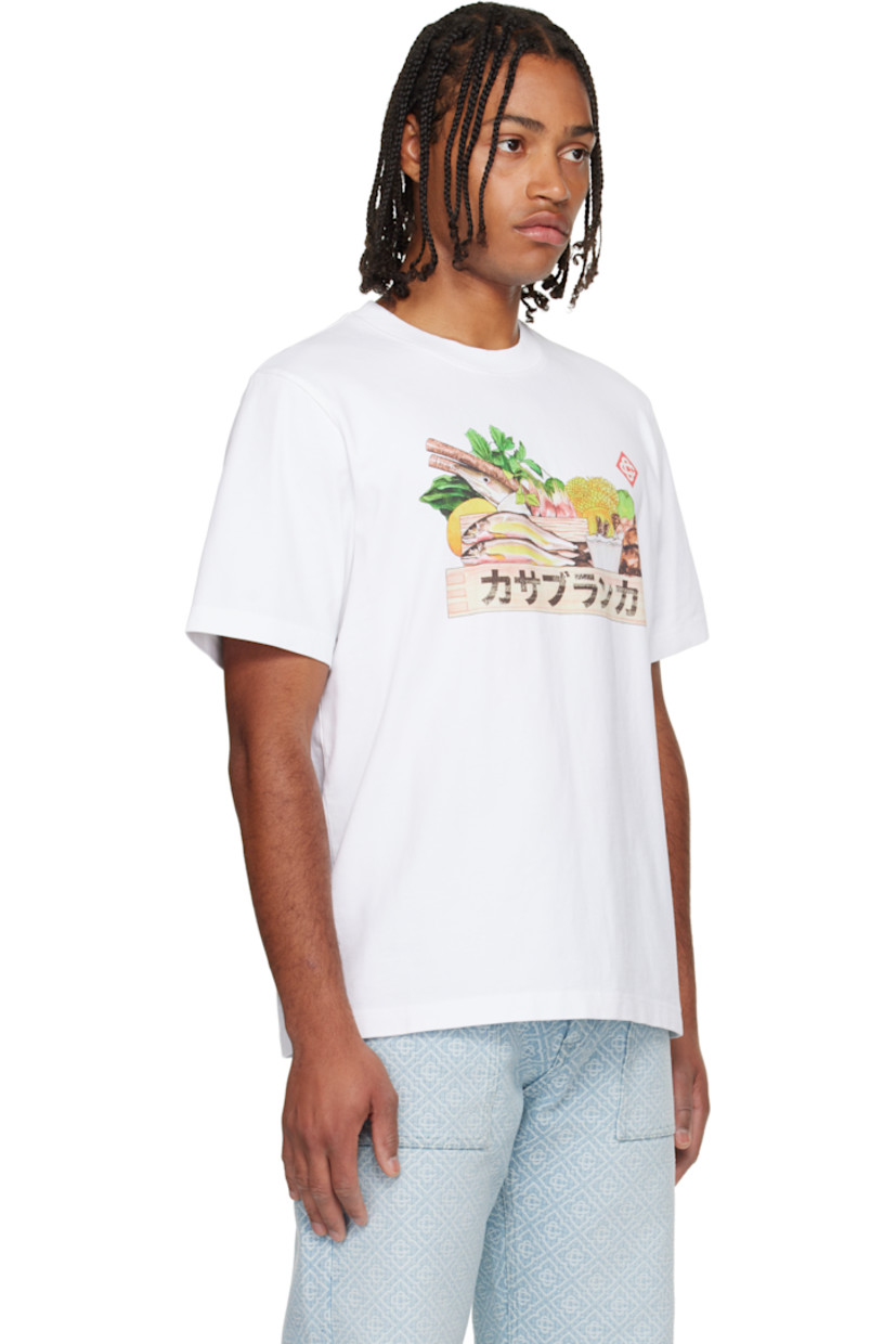 Organic cotton jersey T-shirt. 

· Rib-knit crewneck
· Logo and graphic printed at front 
· Dropped shoulders

Supplier color: White