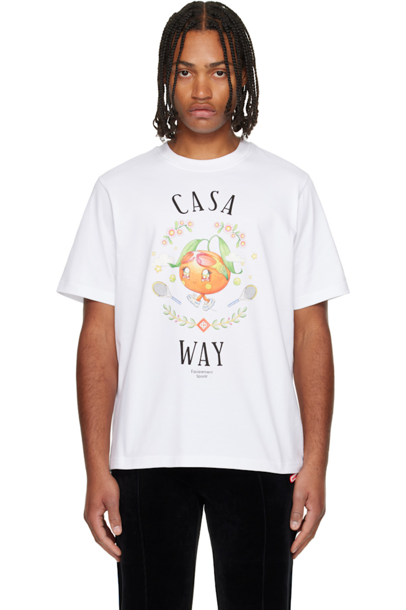 Organic cotton jersey T-shirt. 

· Rib-knit crewneck
· Logo, text, and graphic printed at front 

Supplier color: White