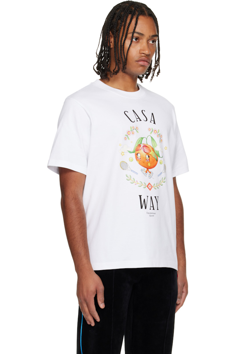 Organic cotton jersey T-shirt. 

· Rib-knit crewneck
· Logo, text, and graphic printed at front 

Supplier color: White