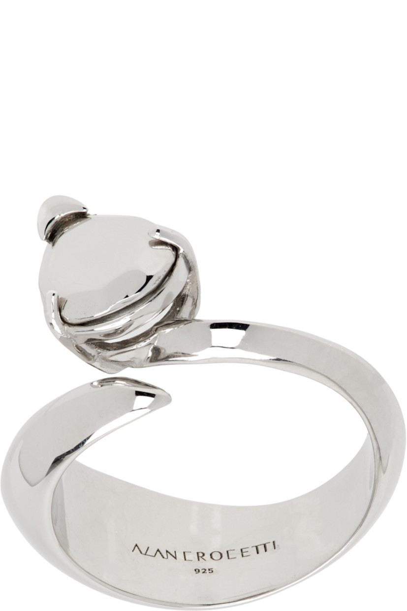 Open band ring in rhodium sterling silver vermeil. Prong-set sterling silver charm at face.

Supplier color: Rhodium vermeil
