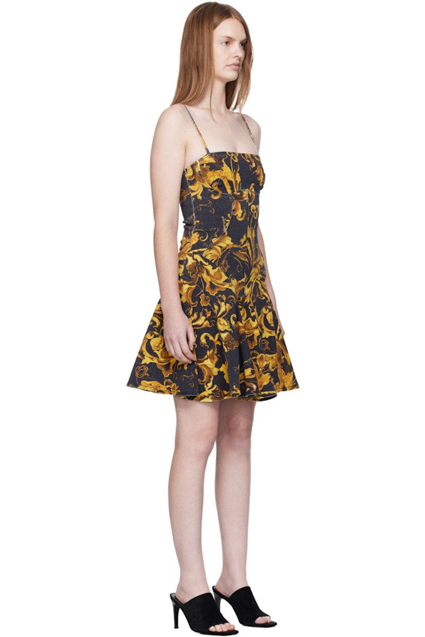 Stretch cotton twill minidress.

· Barocco pattern and logos printed throughout
· Paneled construction
· Straight neck
· Flared hem
· Logo hardware at fixed spaghetti strap
· Zip closure at back

Supplier color: Black/Gold