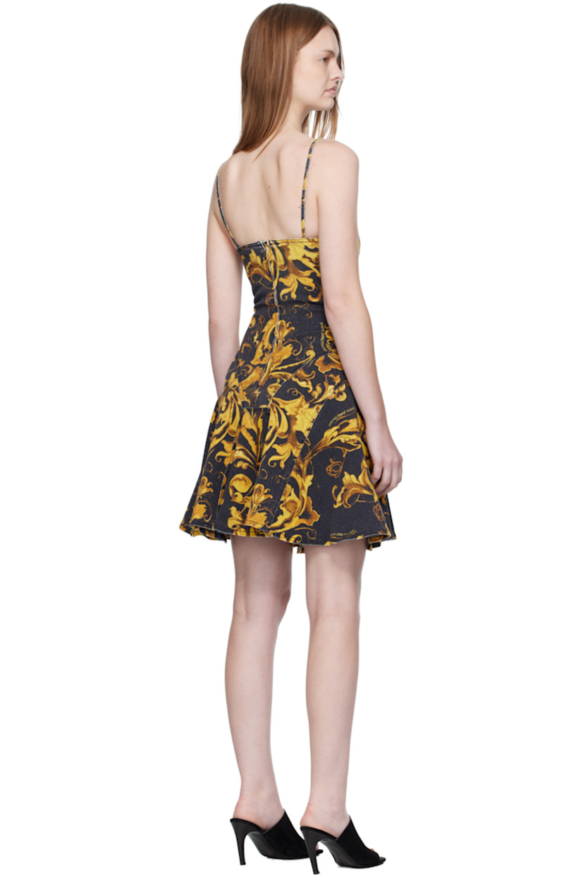 Stretch cotton twill minidress.

· Barocco pattern and logos printed throughout
· Paneled construction
· Straight neck
· Flared hem
· Logo hardware at fixed spaghetti strap
· Zip closure at back

Supplier color: Black/Gold