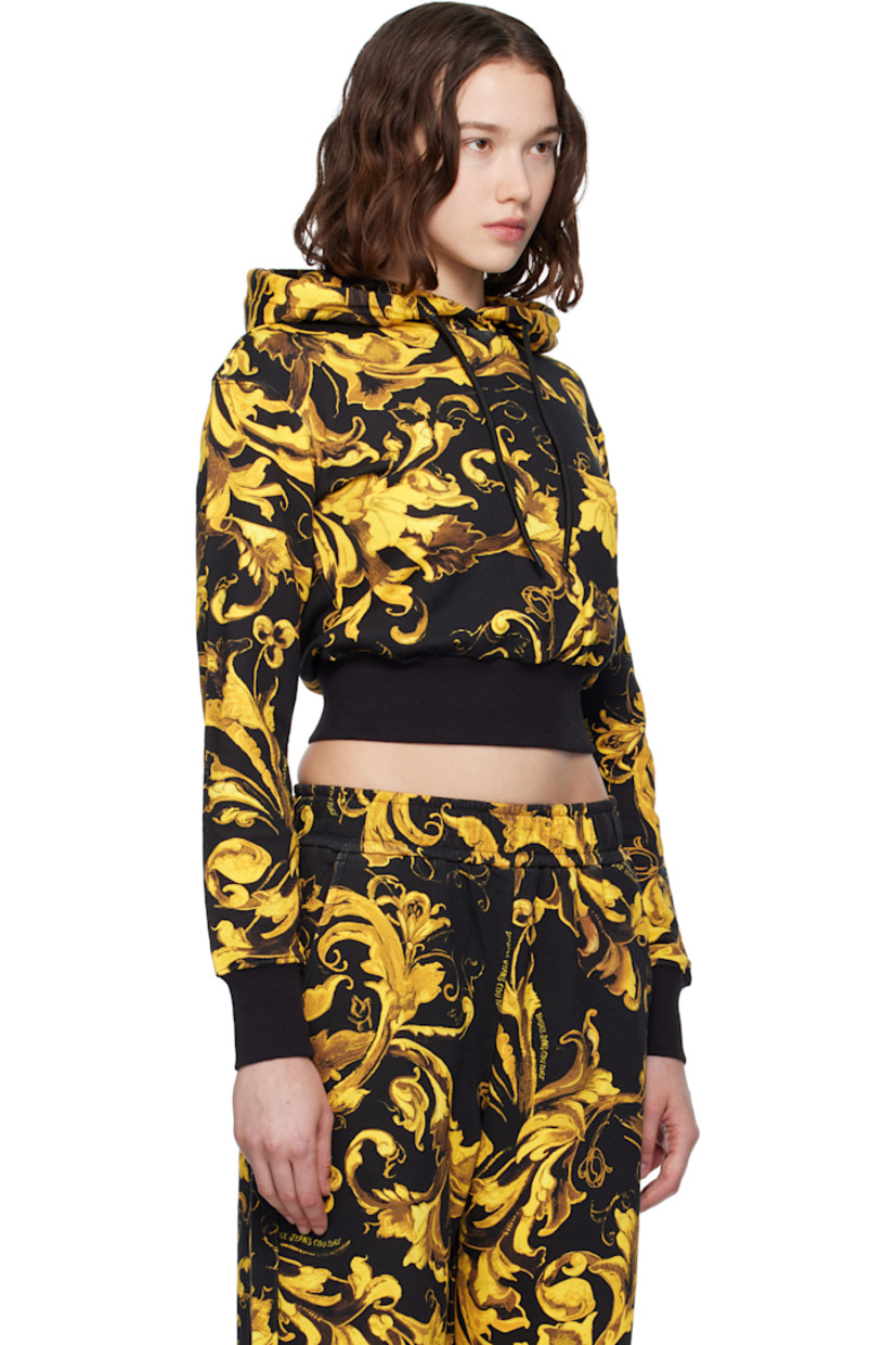 French terry hoodie. Barocco pattern printed throughout.

· Drawstring at hood
· Cropped hem
· Rib-knit hem and cuffs

Supplier color: Black/Gold