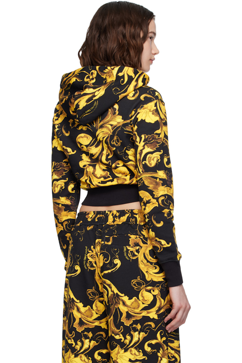French terry hoodie. Barocco pattern printed throughout.

· Drawstring at hood
· Cropped hem
· Rib-knit hem and cuffs

Supplier color: Black/Gold