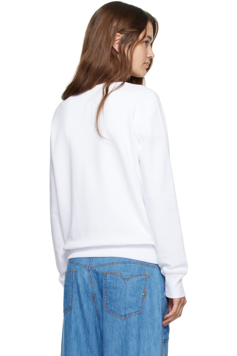 French terry sweatshirt. 

· Rib-knit crewneck, hem, and cuffs
· Logo graphic with crystal-cut accents at front

Supplier color: White/Gold