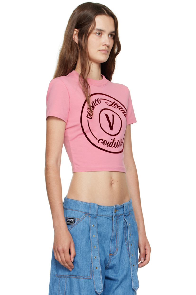 Stretch cotton jersey T-shirt.

· Rib-knit crewneck
· Logo flocked at front
· Cropped hem

Supplier color: Pink