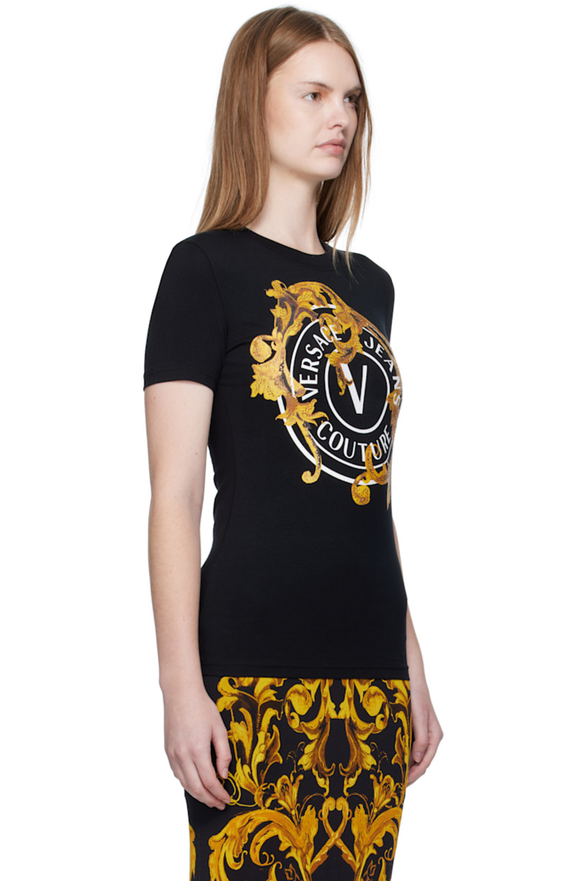 Stretch cotton jersey T-shirt.

· Rib-knit crewneck
· Printed logo graphic with crystal-cut accents at front

Supplier color: Black/Gold