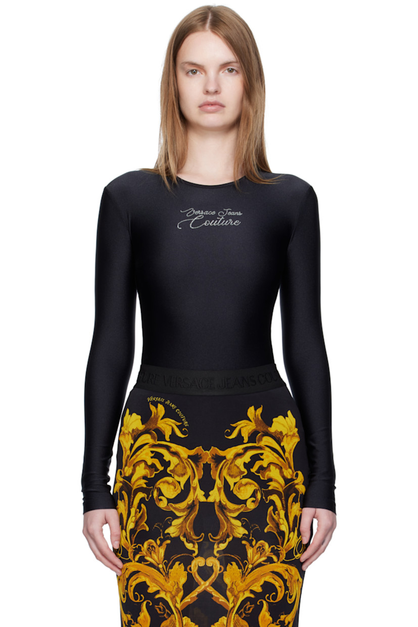 Stretch nylon jersey bodysuit. 

· Crewneck
· Crystal-cut logo at front
· Adjustable press-stud fastening at bottom

Supplier color: Black