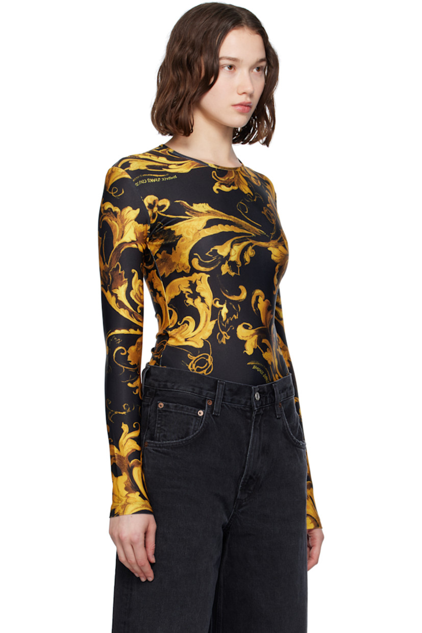 Stretch polyester jersey bodysuit. Barocco pattern printed throughout.

· Crewneck
· Adjustable press-stud fastening at bottom

Supplier color: Black