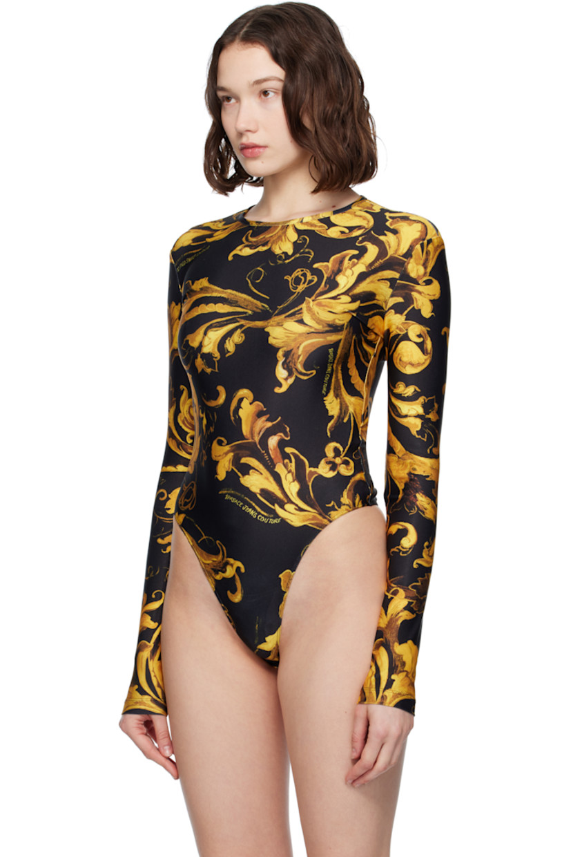 Stretch polyester jersey bodysuit. Barocco pattern printed throughout.

· Crewneck
· Adjustable press-stud fastening at bottom

Supplier color: Black