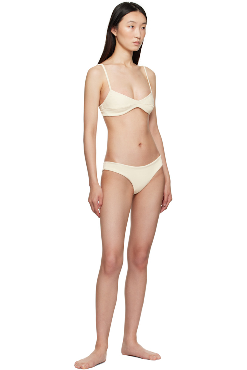 Stretch nylon jersey bikini top and bottom.

· UPF 50+ protection
· Sweetheart neck
· Adjustable spaghetti straps
· Cinch strap at back
· Fully lined

Supplier color: White clay