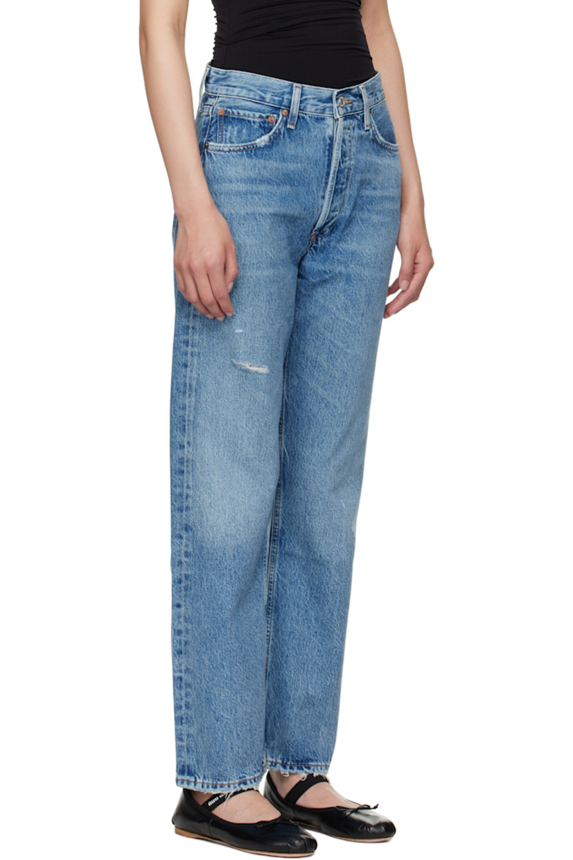Non-stretch regenerative cotton denim jeans. Fading, whiskering, and distressing throughout.

· Loose-fit, straight-leg
· Mid-rise
· Belt loops
· Five-pocket styling
· Button fly
· Logo-engraved silver-tone hardware
· Contrast stitching in tan

Supplier color: Shrine