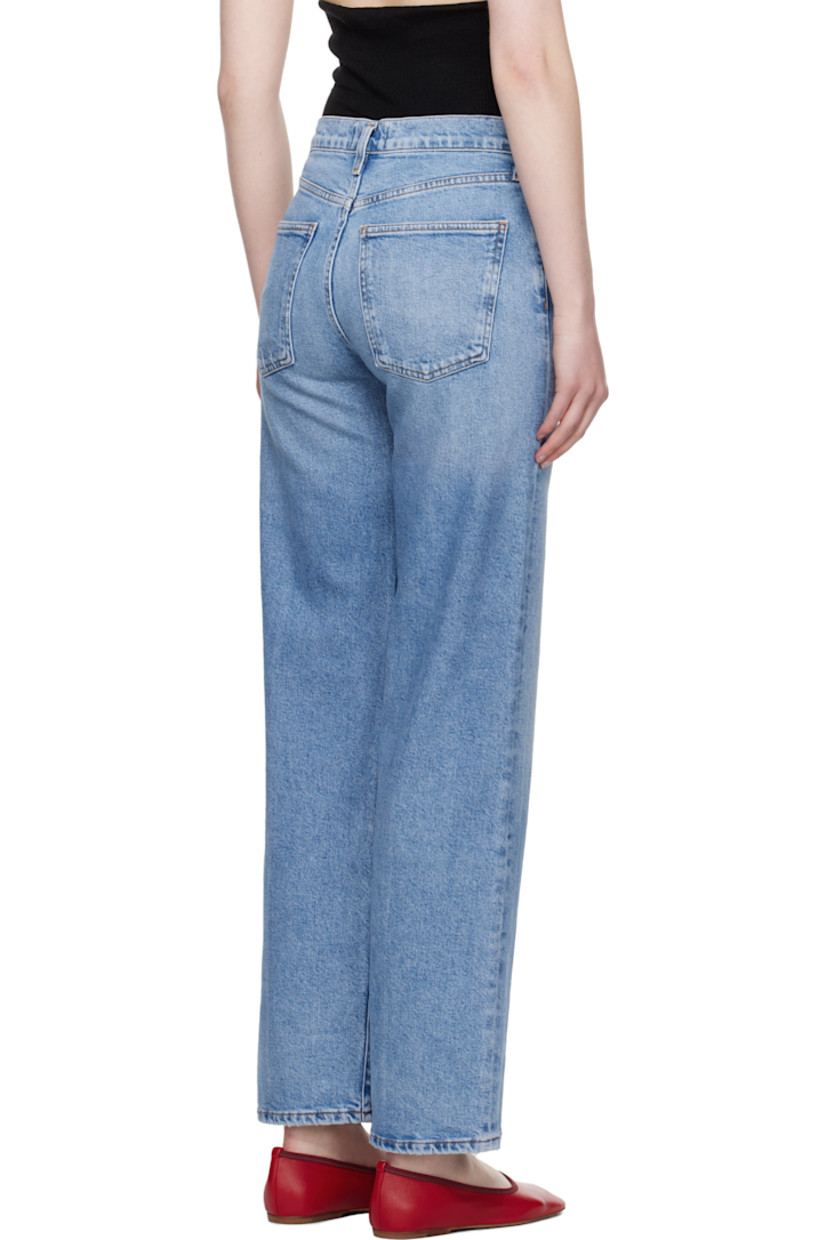 LYCRA® EcoMade stretch regenerative cotton denim jeans. Fading, whiskering, and subtle distressing throughout. 

· Straight-leg 
· Mid-rise
· Belt loops
· Five-pocket styling
· Zip fly
· Logo-engraved silver- and bronze-tone hardware
· Contrast stitching in tan

Supplier color: Forum