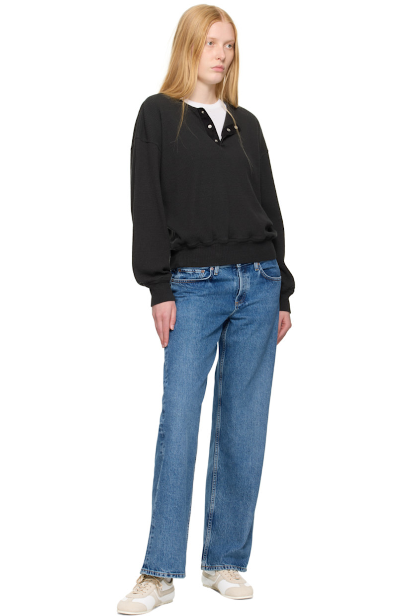 Non-stretch regenerative cotton denim jeans. Fading and whiskering throughout.

· The Integrity Grown™-certified 
· Straight-leg and loose-fit 
· Low-rise 
· Belt loops
· Five-pocket styling
· Button fly 
· Logo-engraved silver- and bronze-tone hardware
· Contrast stitching in tan 

Supplier color: Charge