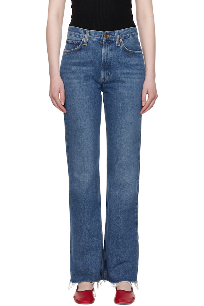 Non-stretch regenerative cotton-blend denim jeans. Fading and whiskering throughout. 

· Flared
· High-rise 
· Belt loops
· Five-pocket styling
· Zip fly
· Frayed edge at hem 
· Logo-engraved silver-tone hardware

Supplier color: Placebo
