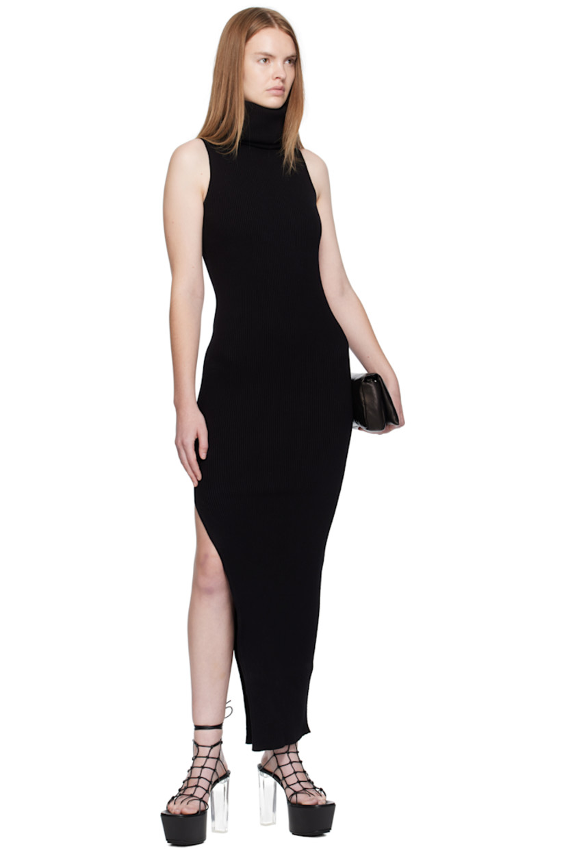 Rib-knit viscose-blend maxi dress.

· Turtleneck
· Slit at side seam
· Central garter-stitched stripe at back

Supplier color: Black