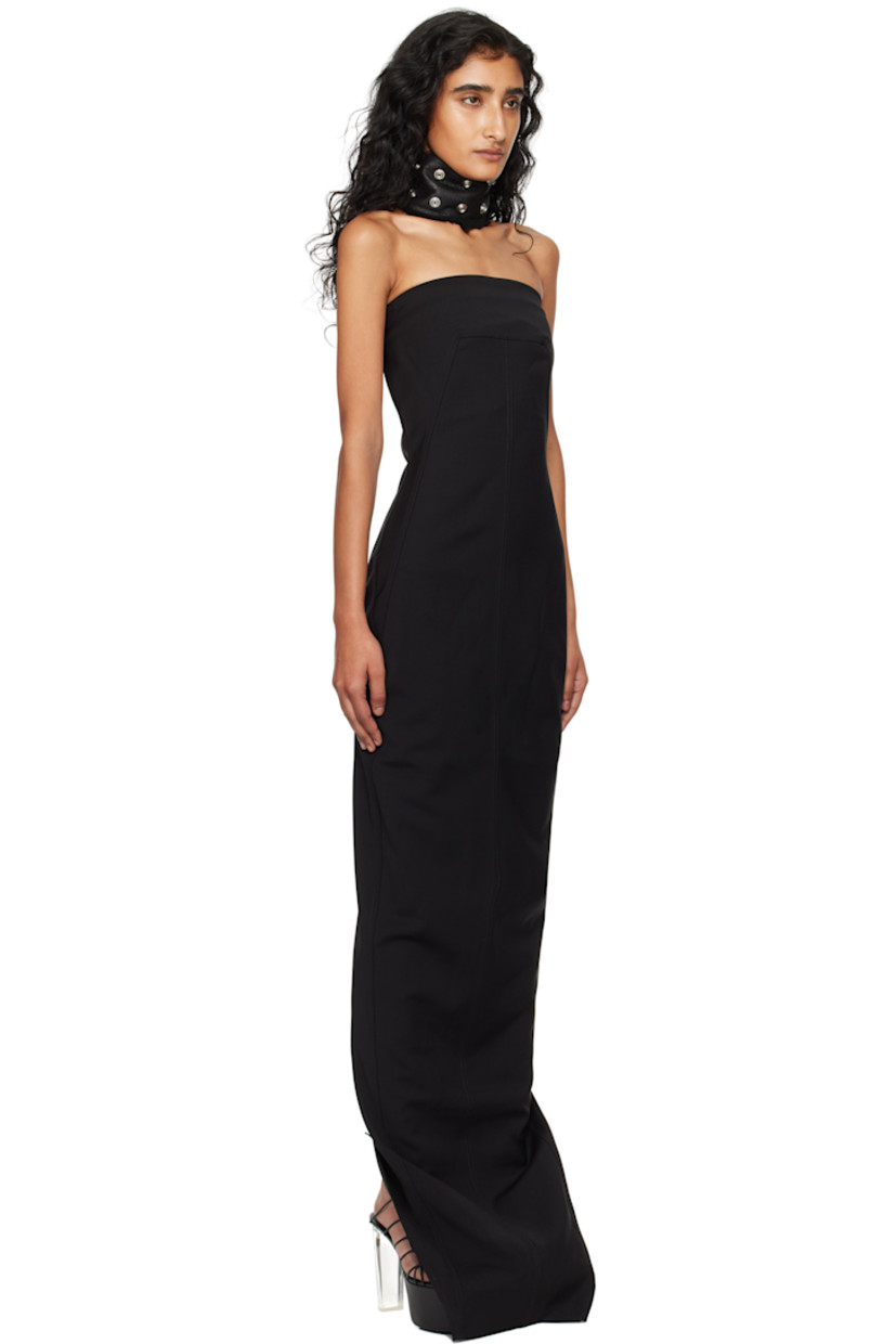 Plain-woven stretch cotton-blend maxi dress.

· Paneled construction 
· Straight neck
· Boning at bodice 
· Zip closure at back
· Central vent at back hem 
· Partial stretch mesh lining

Supplier color: Black