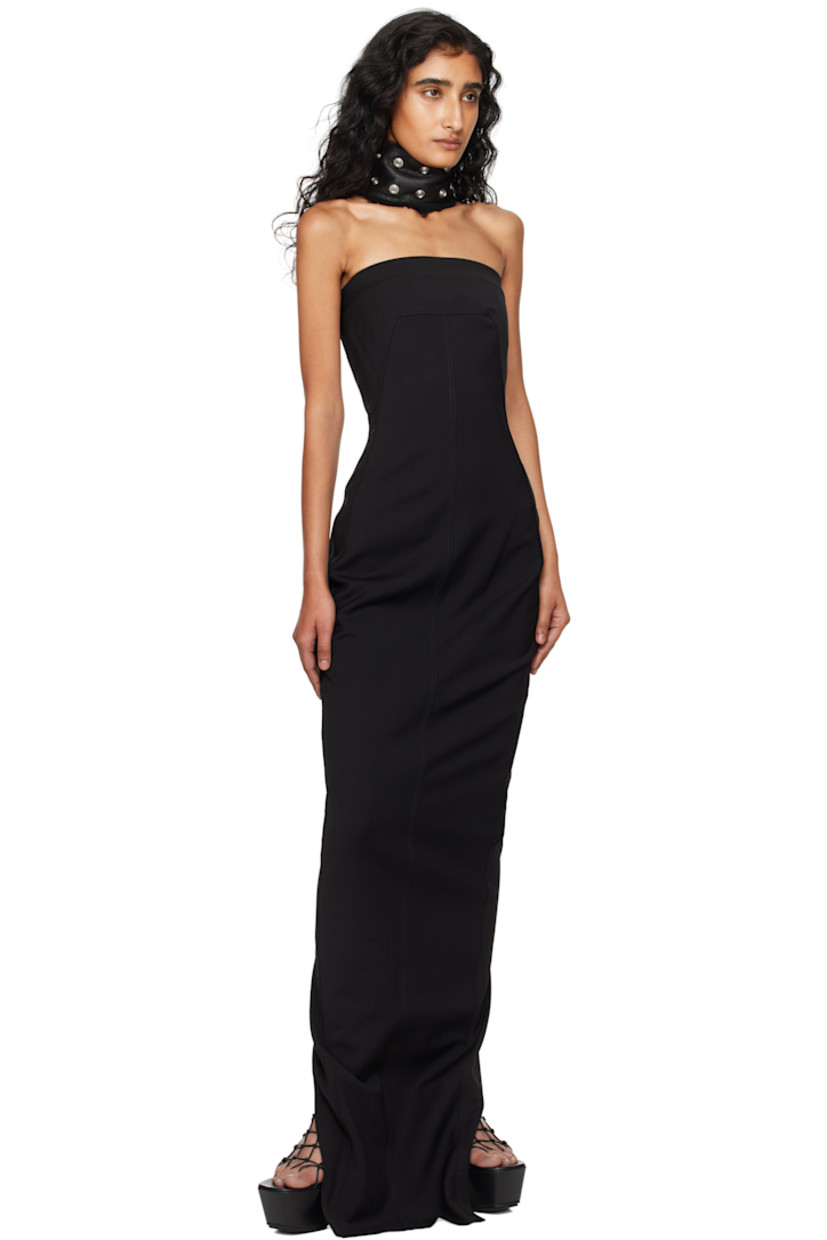 Plain-woven stretch cotton-blend maxi dress.

· Paneled construction 
· Straight neck
· Boning at bodice 
· Zip closure at back
· Central vent at back hem 
· Partial stretch mesh lining

Supplier color: Black