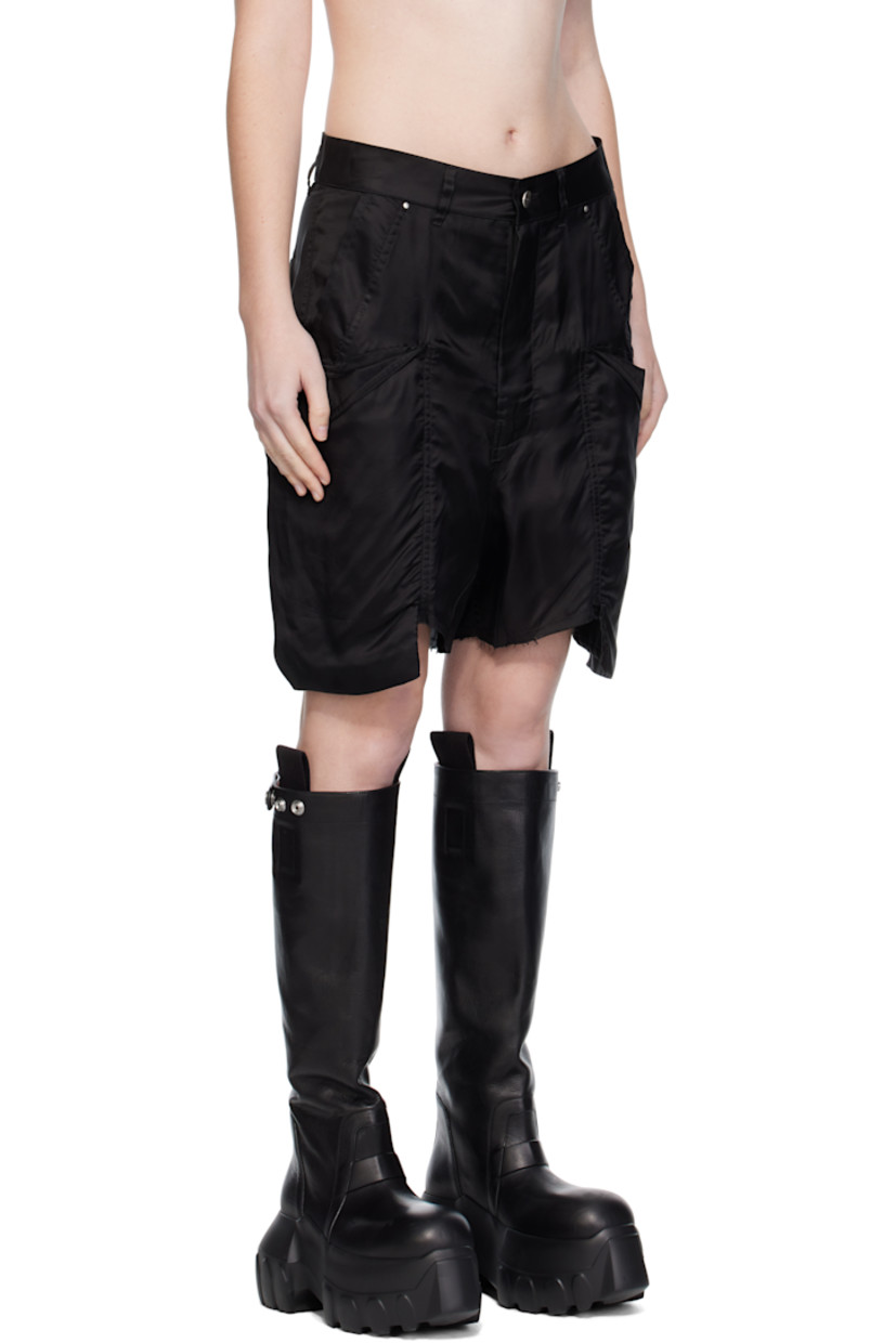 Cupro twill cargo shorts.

· Belt loops
· Four-pocket styling
· Zip fly
· Ruching at front
· Raw edge at cuffs
· Flap pocket at outseams
· Hammer loops at back leg
· Logo-engraved silver-tone hardware

Supplier color: Black