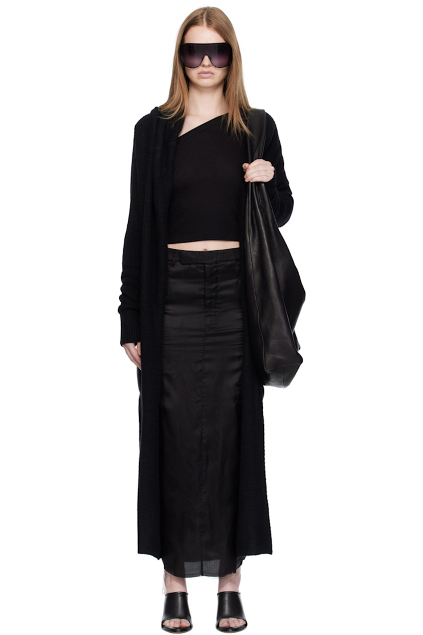 Knit and rib-knit stretch alpaca-blend cardigan. 

· Shawl collar
· Open front
· Dropped shoulders
· Central garter-stitched stripe at back

Supplier color: Black