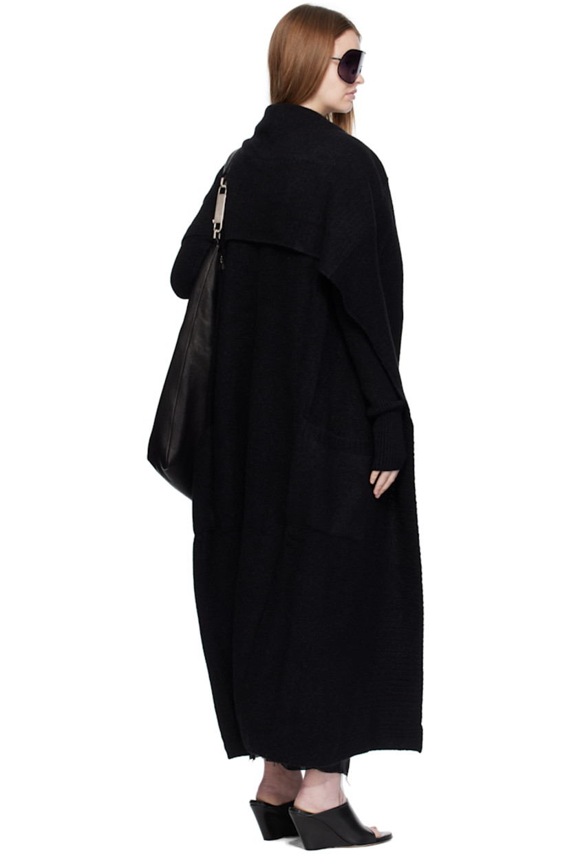 Knit and rib-knit stretch alpaca-blend cardigan. 

· Shawl collar
· Open front
· Dropped shoulders
· Central garter-stitched stripe at back

Supplier color: Black
