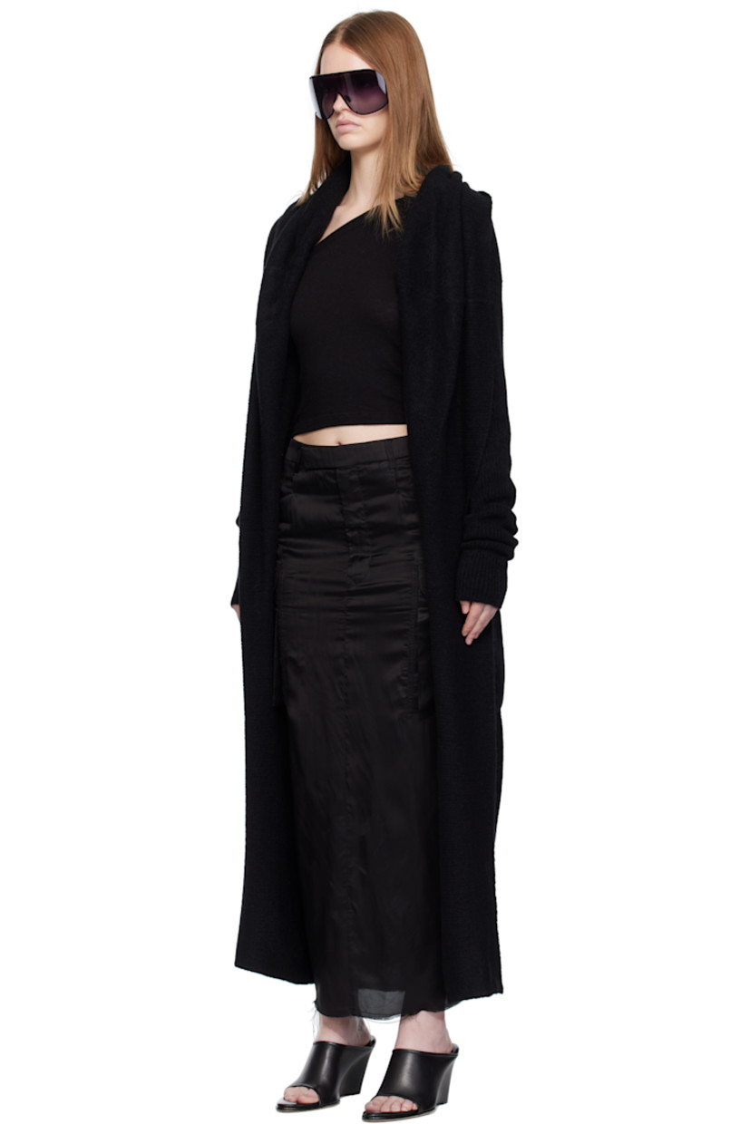 Knit and rib-knit stretch alpaca-blend cardigan. 

· Shawl collar
· Open front
· Dropped shoulders
· Central garter-stitched stripe at back

Supplier color: Black