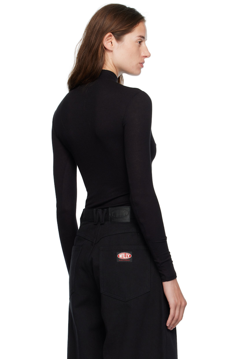 Stretch ribbed jersey top.

· Mock neck
· Graphic embroidered at chest

Supplier color: Black