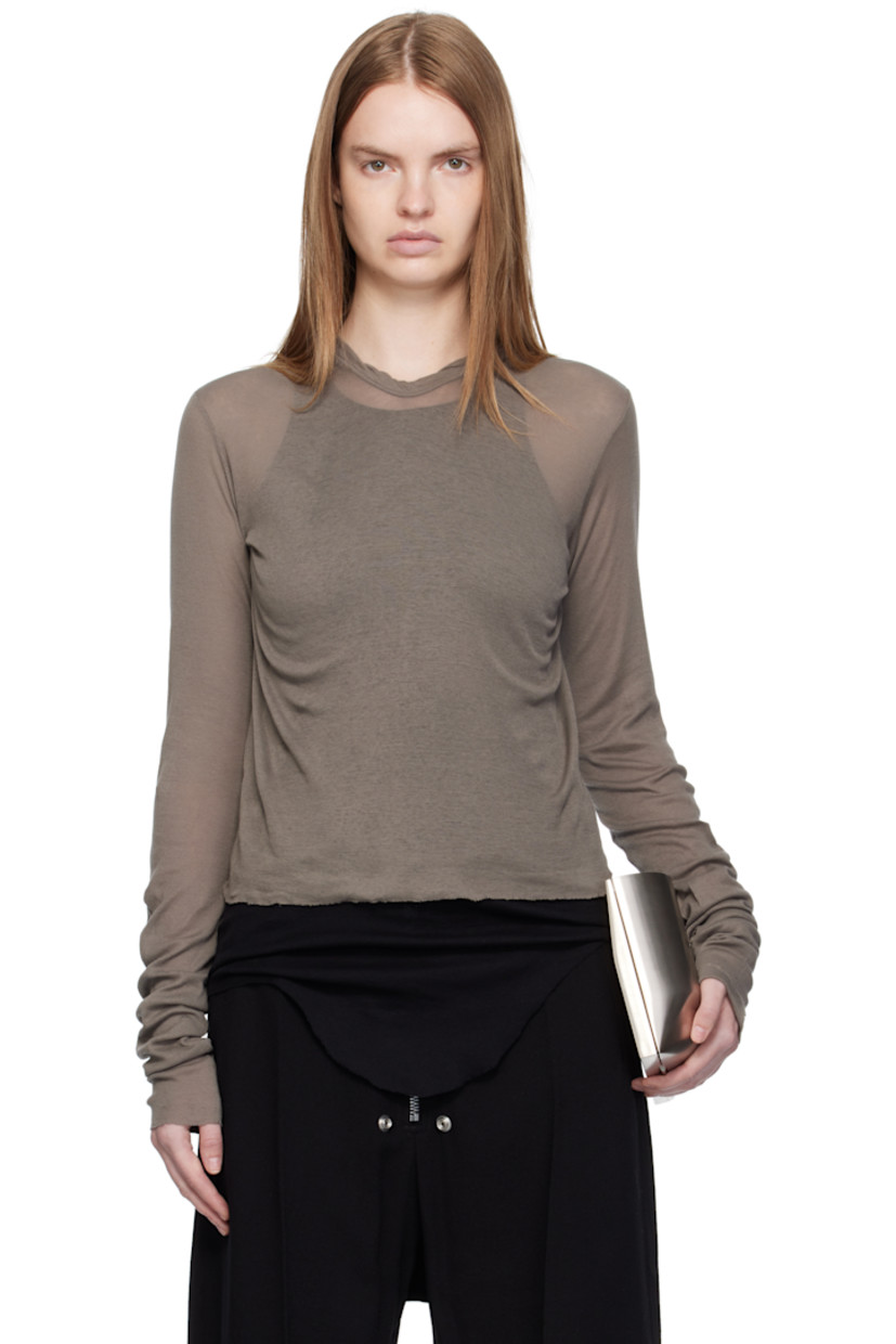 Semi-sheer organic cotton jersey hoodie. 

· Cropped hem
· Raw edge at hem and cuffs
· Central seam at back

Supplier color: Dust